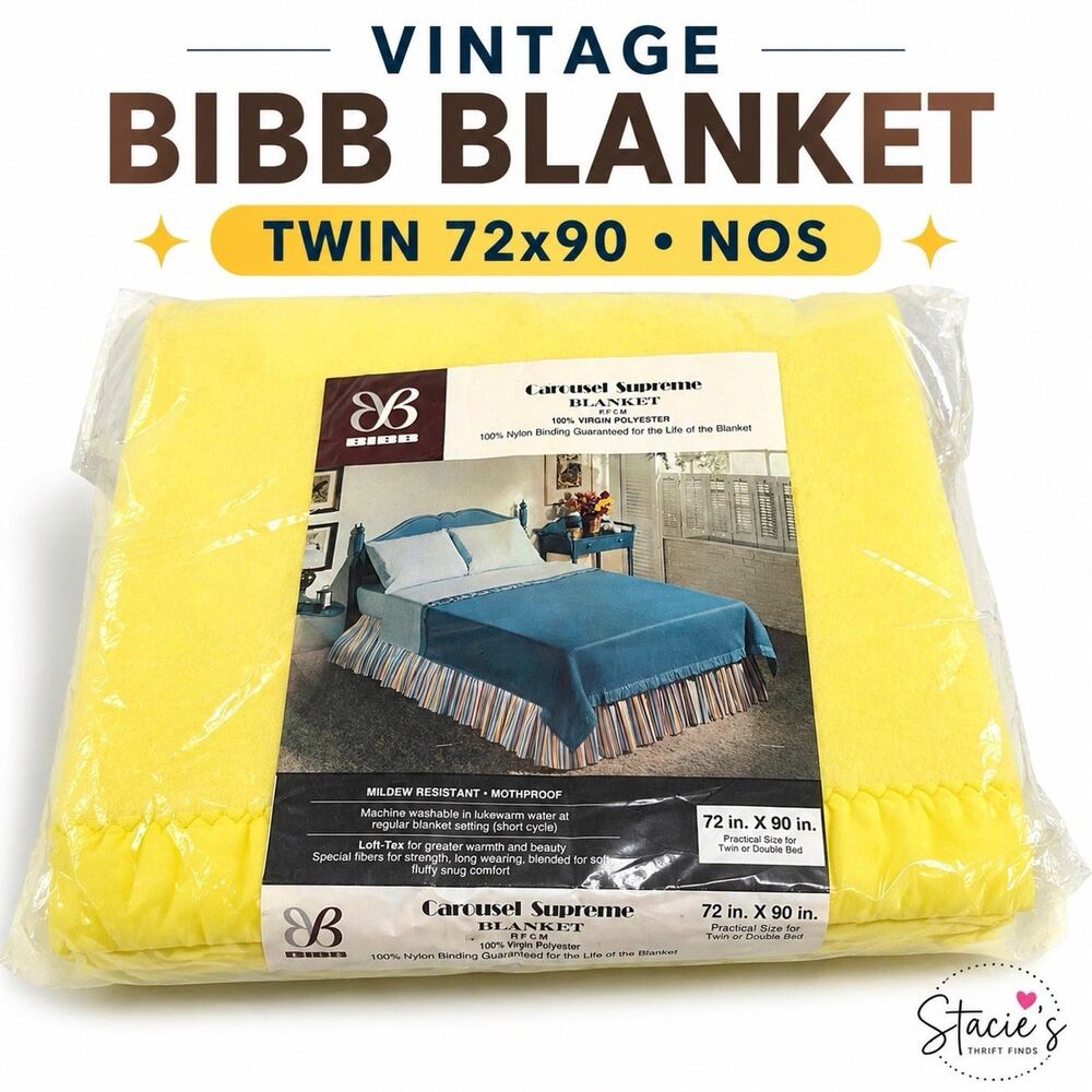 New Vintage Yellow Bibb Carousel Supreme Blanket 100% Virgin Polyester Twin/Full